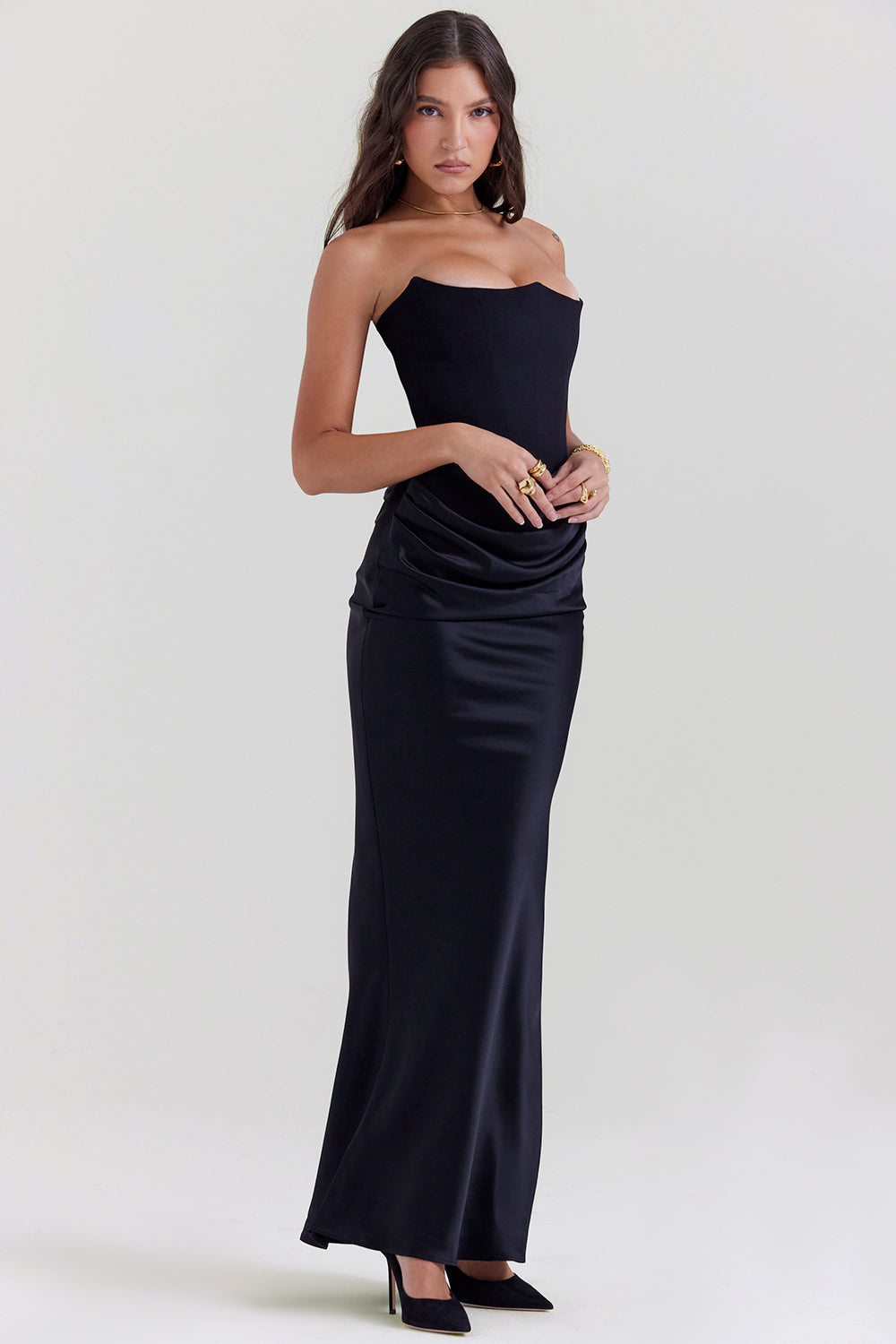 NIMA Elegant strapless korset maxi jurk