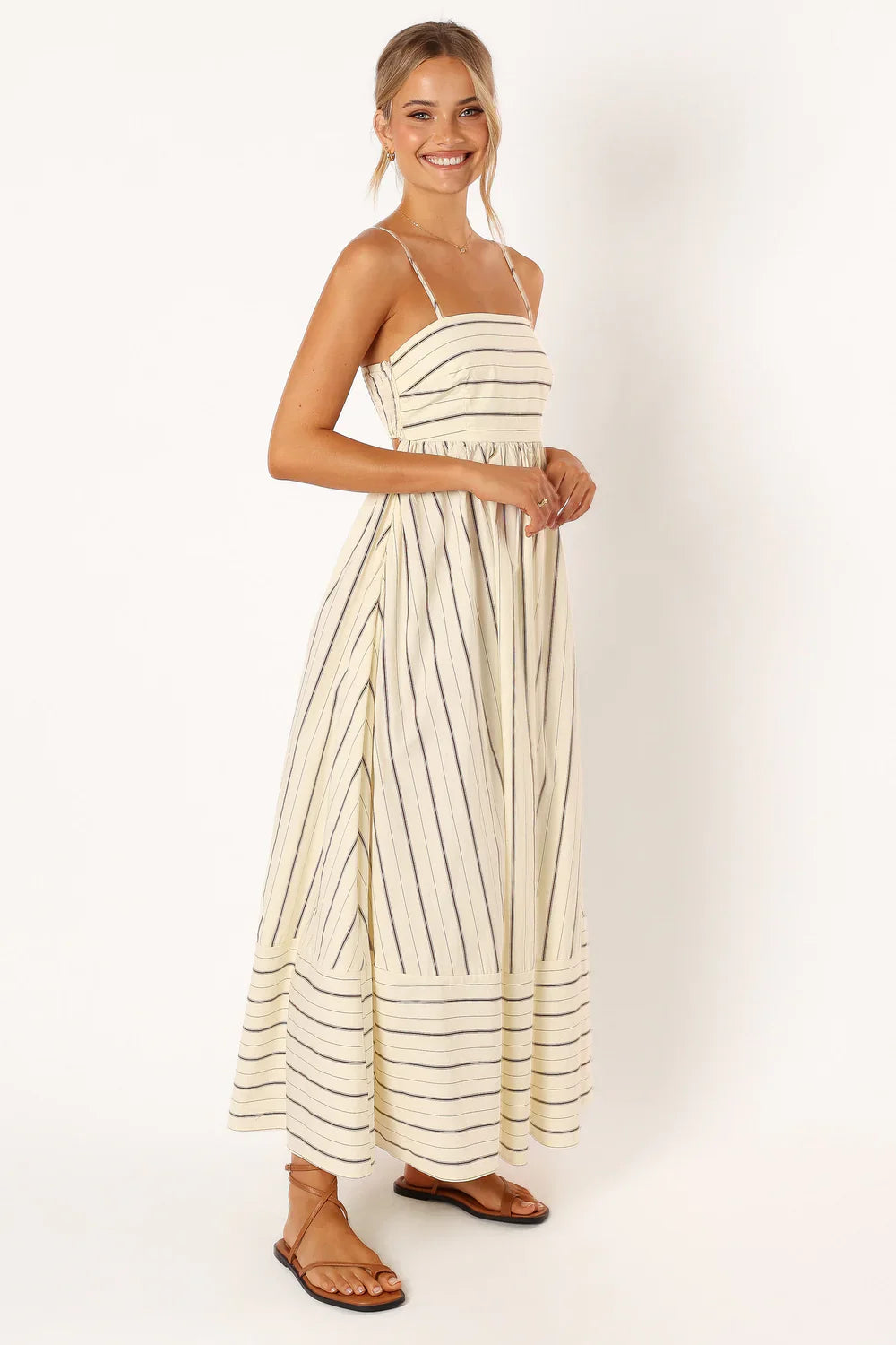 NIMA Gestreepte Casual Maxi Dress met Spaghettibandjes