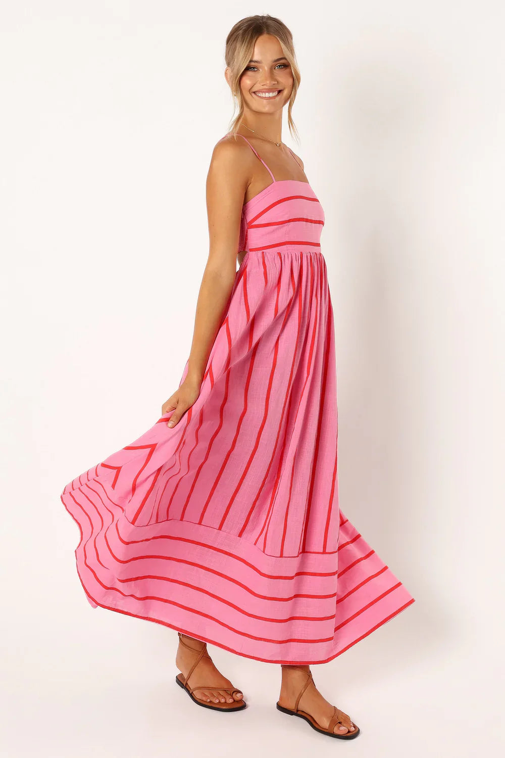 NIMA Gestreepte Casual Maxi Dress met Spaghettibandjes
