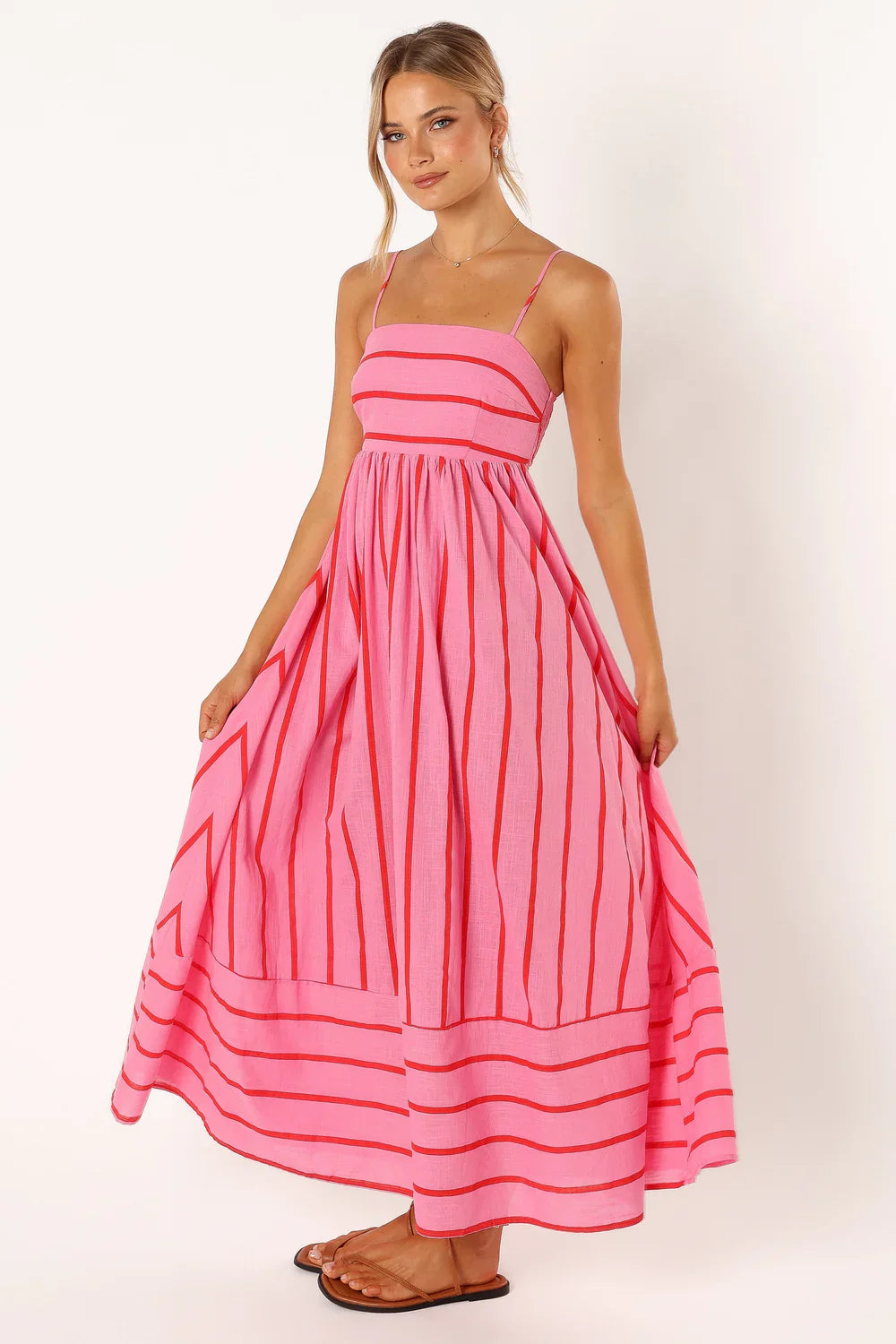 NIMA Gestreepte Casual Maxi Dress met Spaghettibandjes