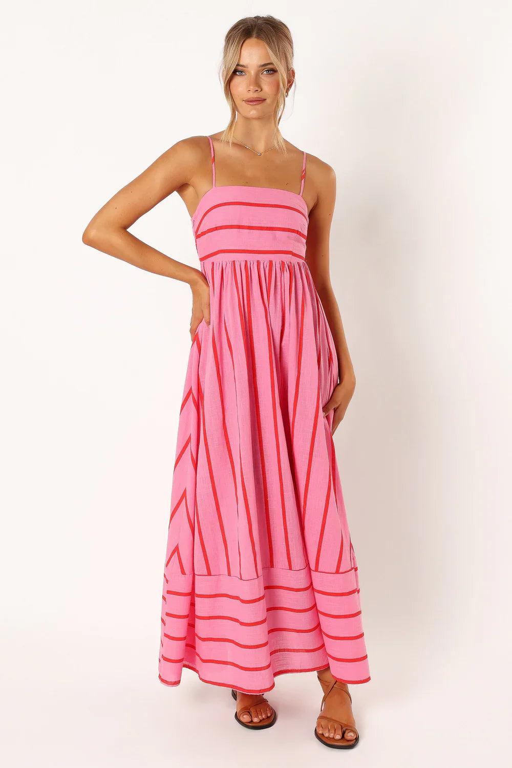 NIMA Gestreepte Casual Maxi Dress met Spaghettibandjes