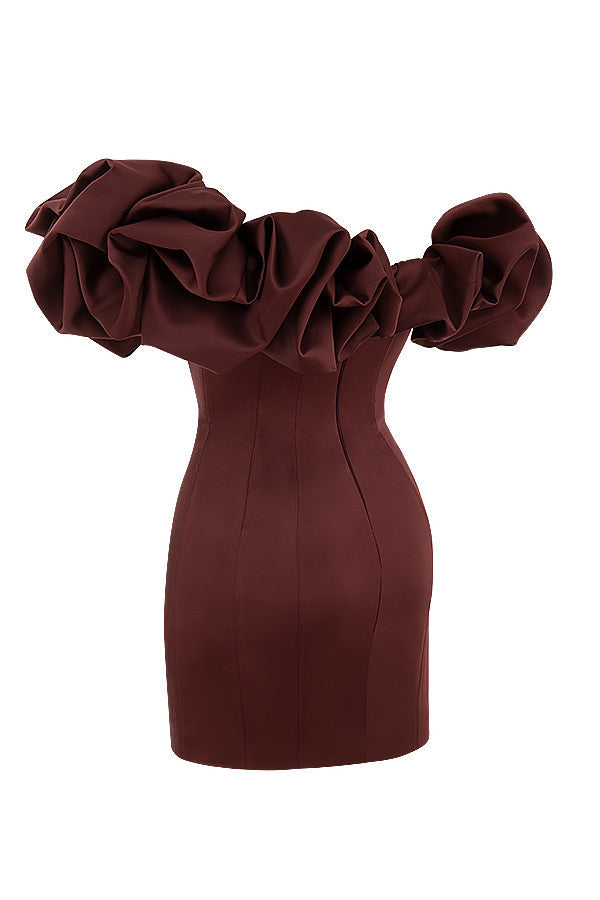 NIMA Satijnen strapless jurk met ruches