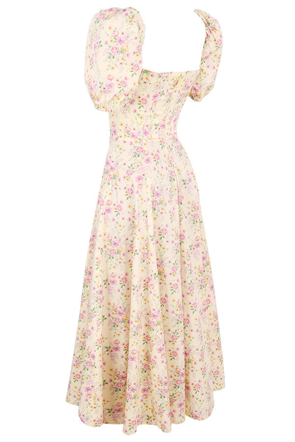 NIMA Midi zonnejurk met bloemenpofmouwen