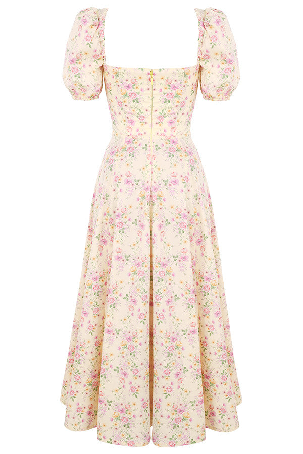 NIMA Midi zonnejurk met bloemenpofmouwen