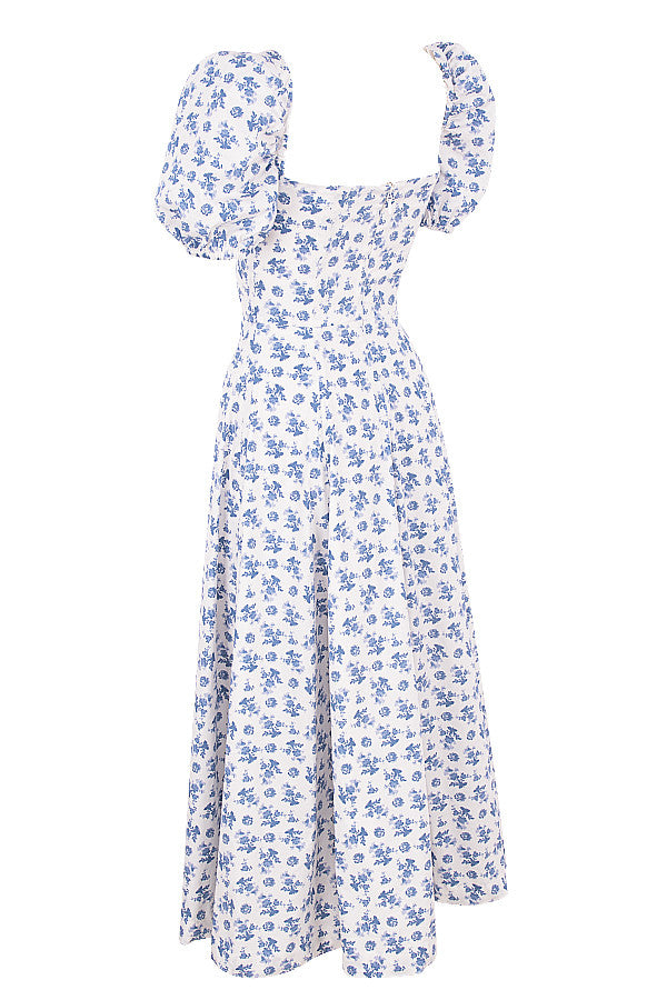 NIMA Midi zonnejurk met bloemenpofmouwen