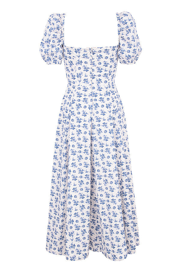 NIMA Midi zonnejurk met bloemenpofmouwen