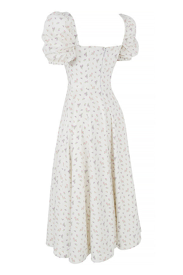 NIMA Midi zonnejurk met bloemenpofmouwen