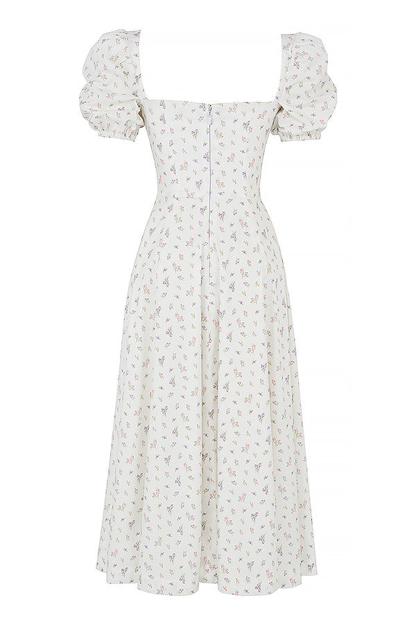 NIMA Midi zonnejurk met bloemenpofmouwen