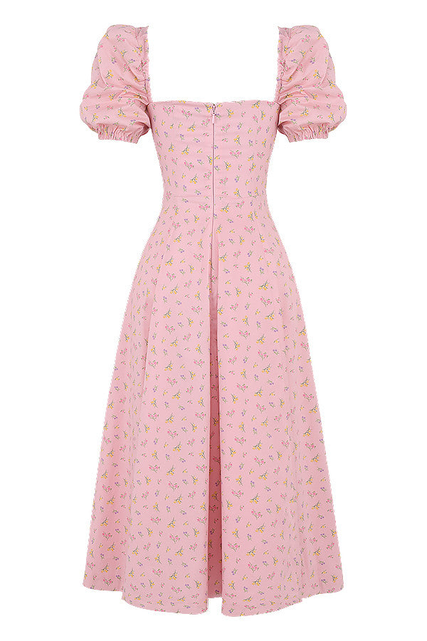 NIMA Midi zonnejurk met bloemenpofmouwen