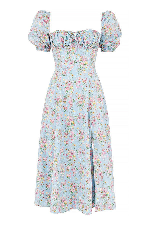 NIMA Midi zonnejurk met bloemenpofmouwen