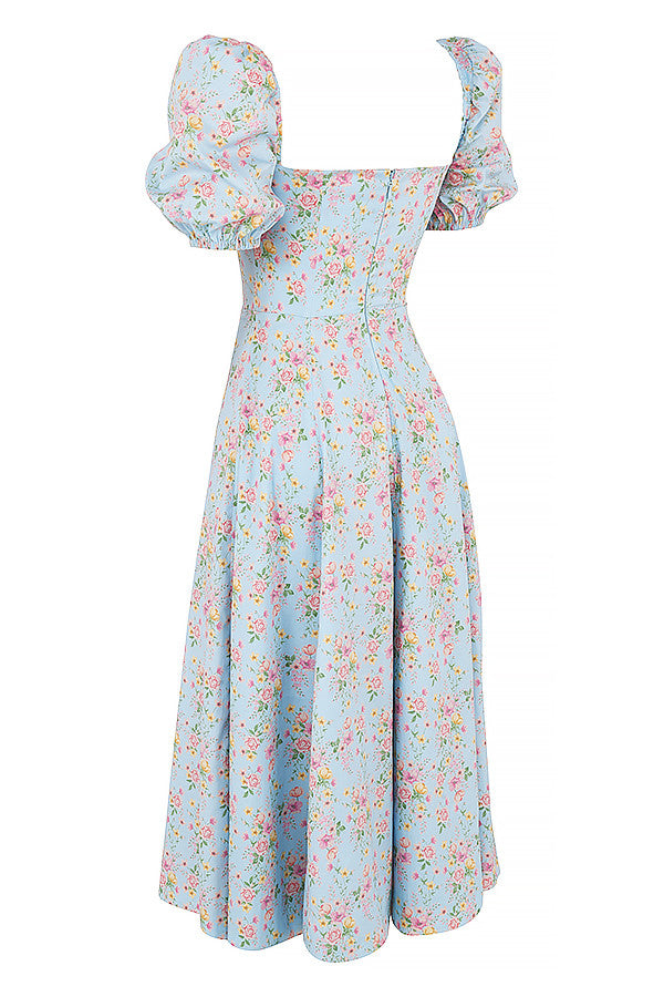 NIMA Midi zonnejurk met bloemenpofmouwen