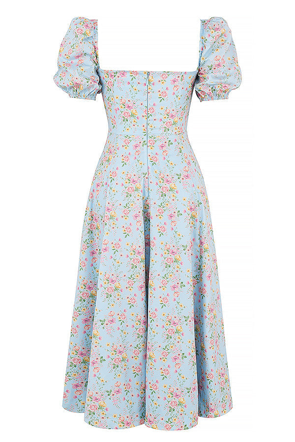 NIMA Midi zonnejurk met bloemenpofmouwen