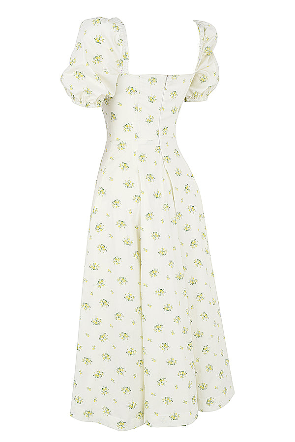 NIMA Midi zonnejurk met bloemenpofmouwen