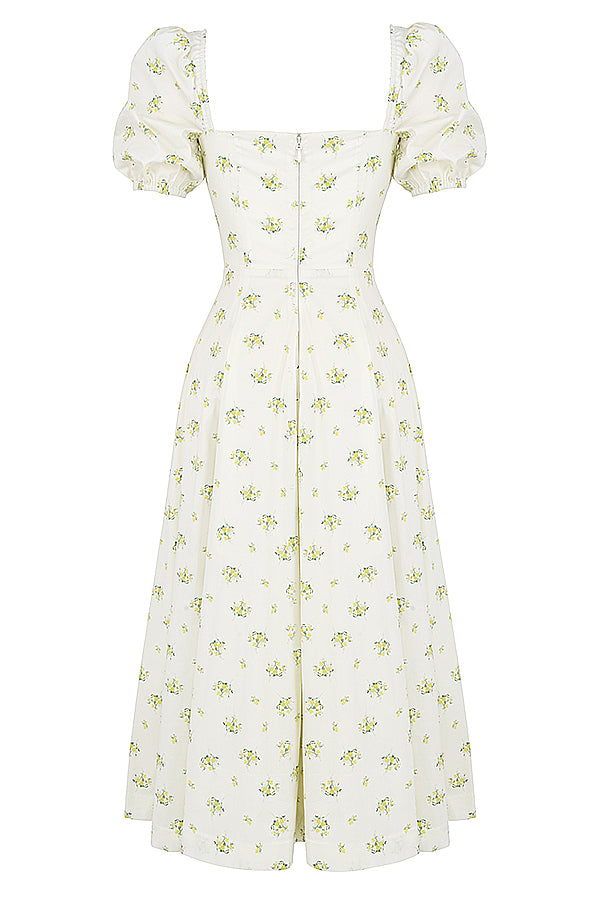 NIMA Midi zonnejurk met bloemenpofmouwen