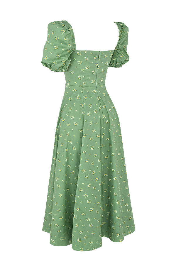 NIMA Midi zonnejurk met bloemenpofmouwen