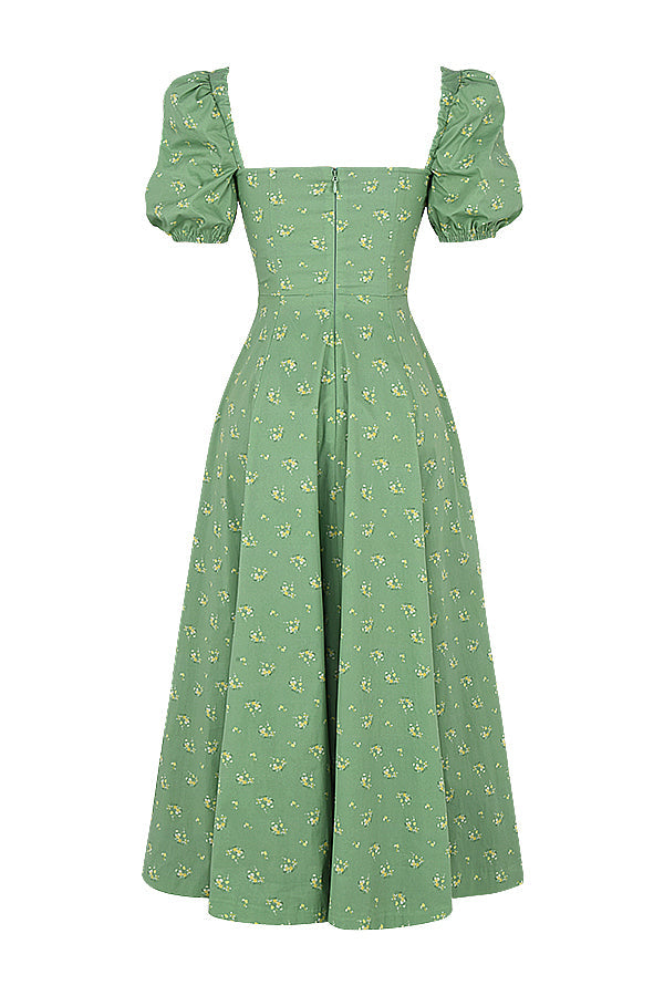 NIMA Midi zonnejurk met bloemenpofmouwen