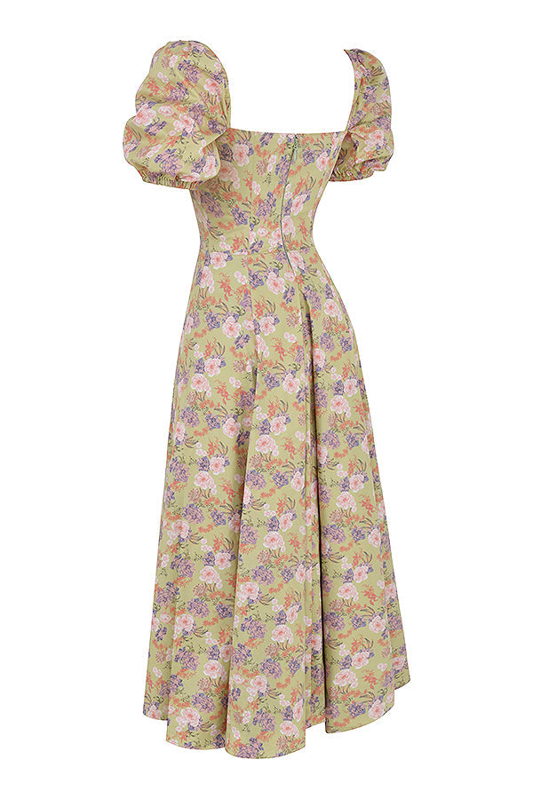 NIMA Midi zonnejurk met bloemenpofmouwen
