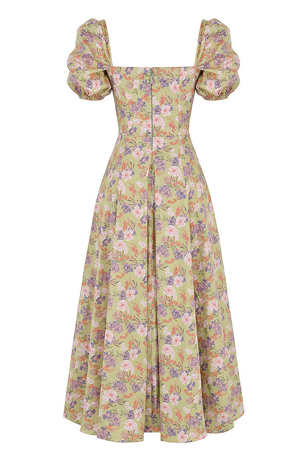 NIMA Midi zonnejurk met bloemenpofmouwen