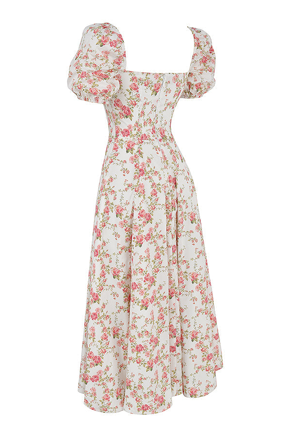 NIMA Midi zonnejurk met bloemenpofmouwen