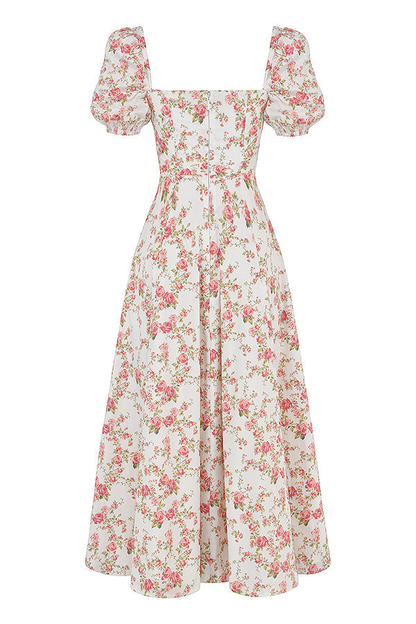 NIMA Midi zonnejurk met bloemenpofmouwen