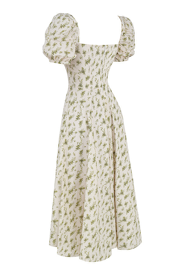NIMA Midi zonnejurk met bloemenpofmouwen