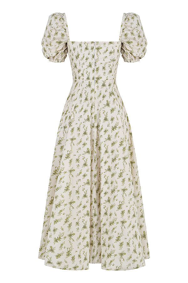 NIMA Midi zonnejurk met bloemenpofmouwen