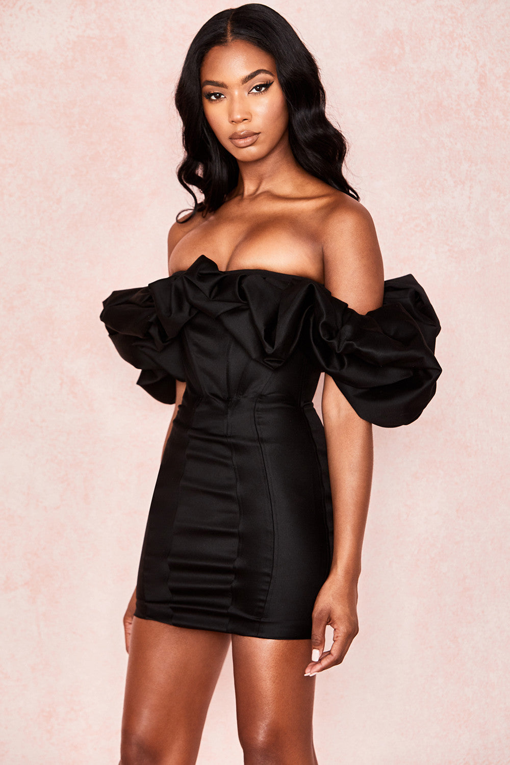 NIMA Satijnen strapless jurk met ruches