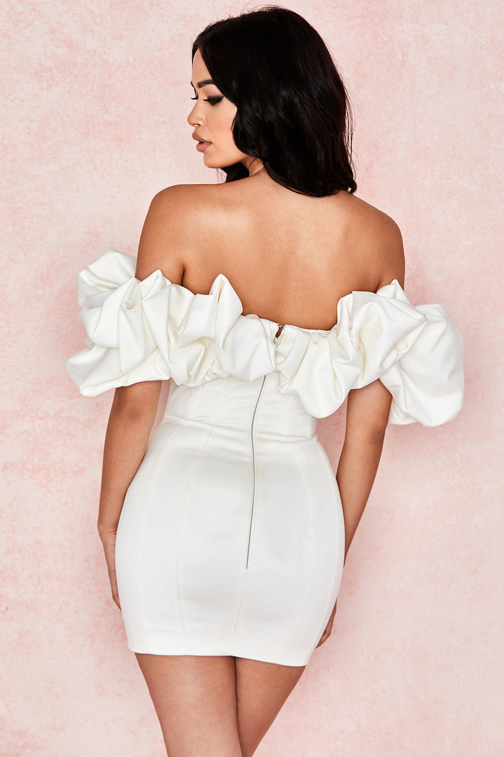 NIMA Satijnen strapless jurk met ruches