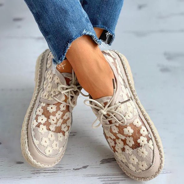 Sofia - hollow embroidery lace-up women's shoes