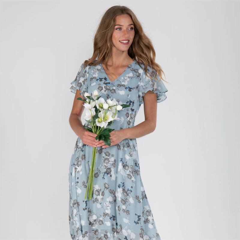 NIMA Maxi-jurk met vlindermouwen en bloemmotief