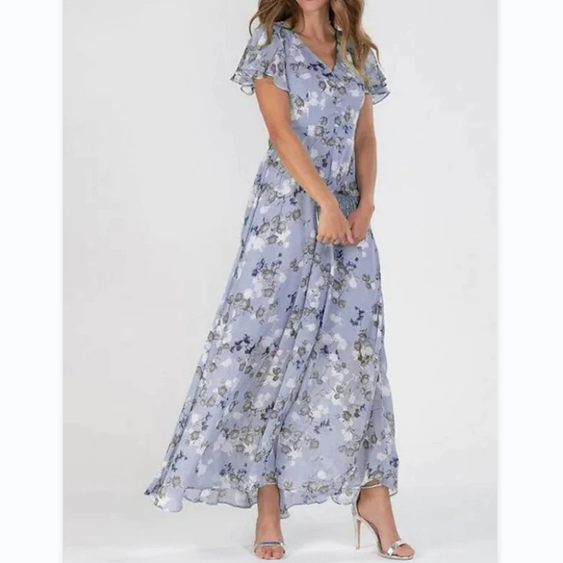 NIMA Maxi-jurk met vlindermouwen en bloemmotief
