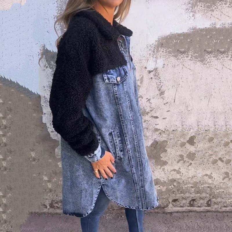Verena - sherpa lined long sleeved denim jacket for women