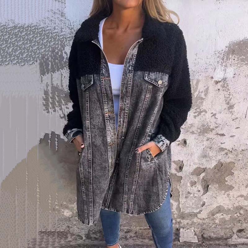 Verena - sherpa lined long sleeved denim jacket for women