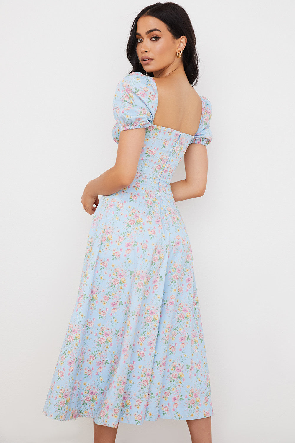 NIMA Midi zonnejurk met bloemenpofmouwen