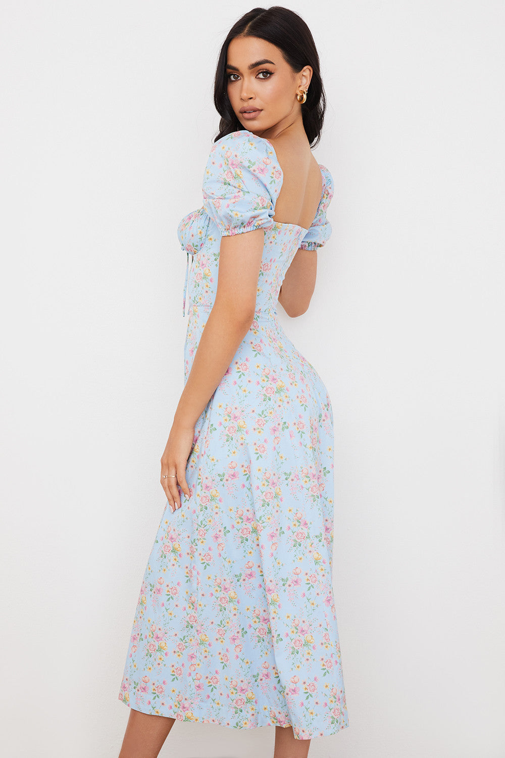 NIMA Midi zonnejurk met bloemenpofmouwen