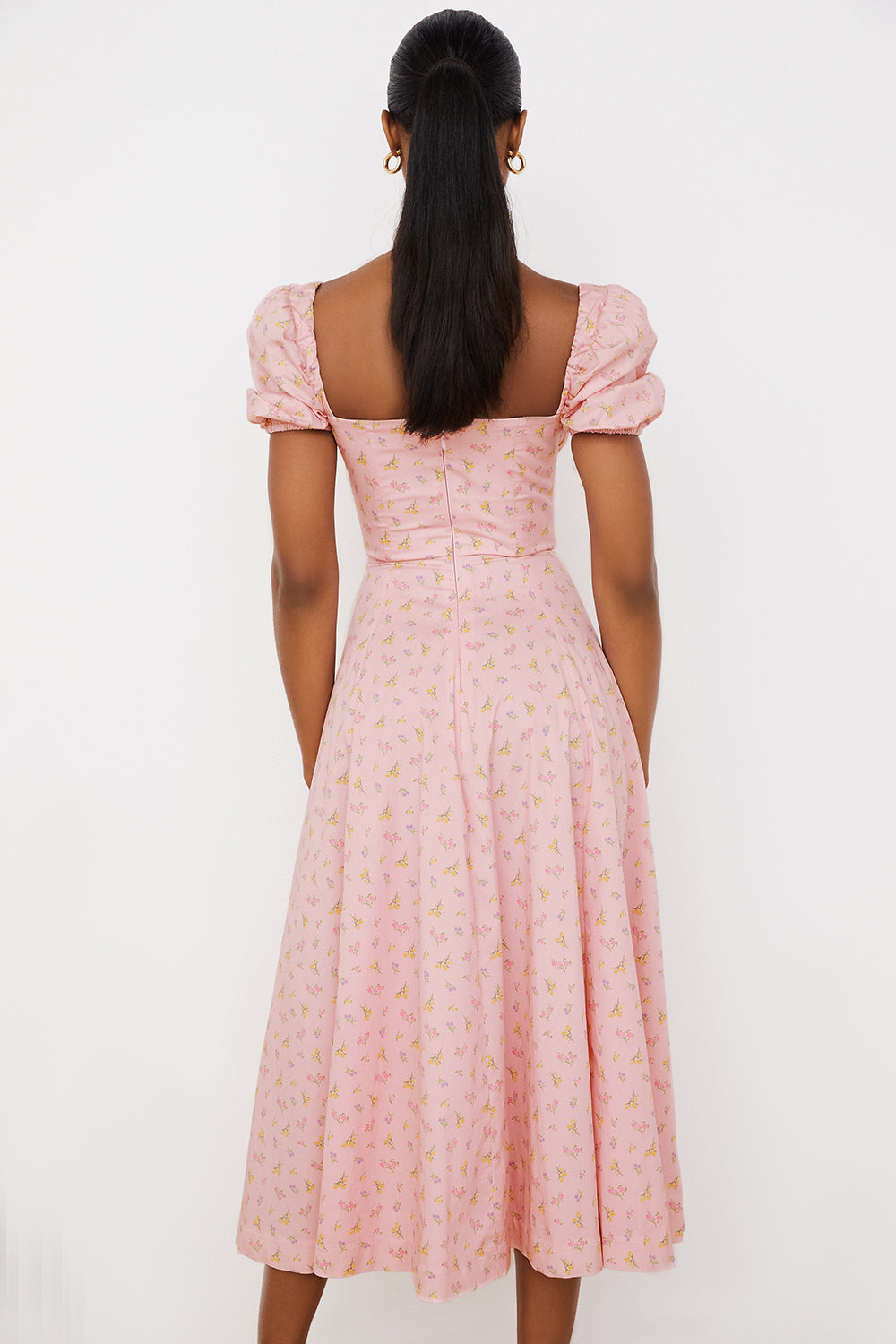 NIMA Midi zonnejurk met bloemenpofmouwen