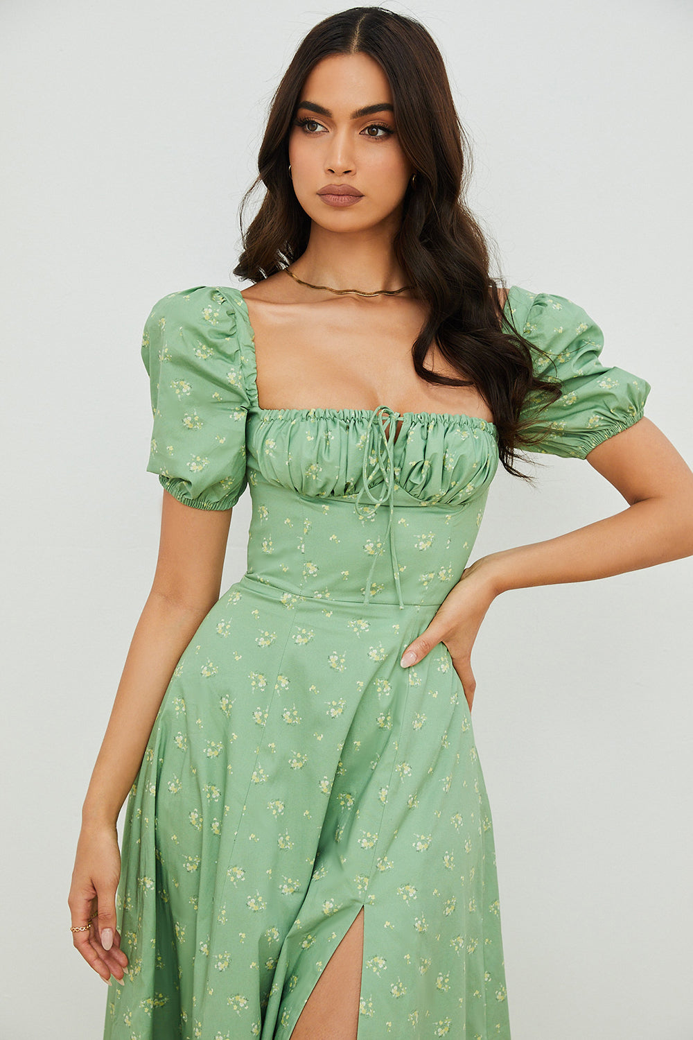 NIMA Midi zonnejurk met bloemenpofmouwen