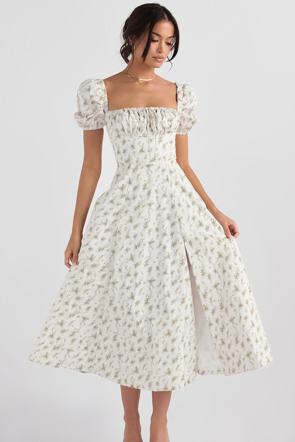 NIMA Midi zonnejurk met bloemenpofmouwen