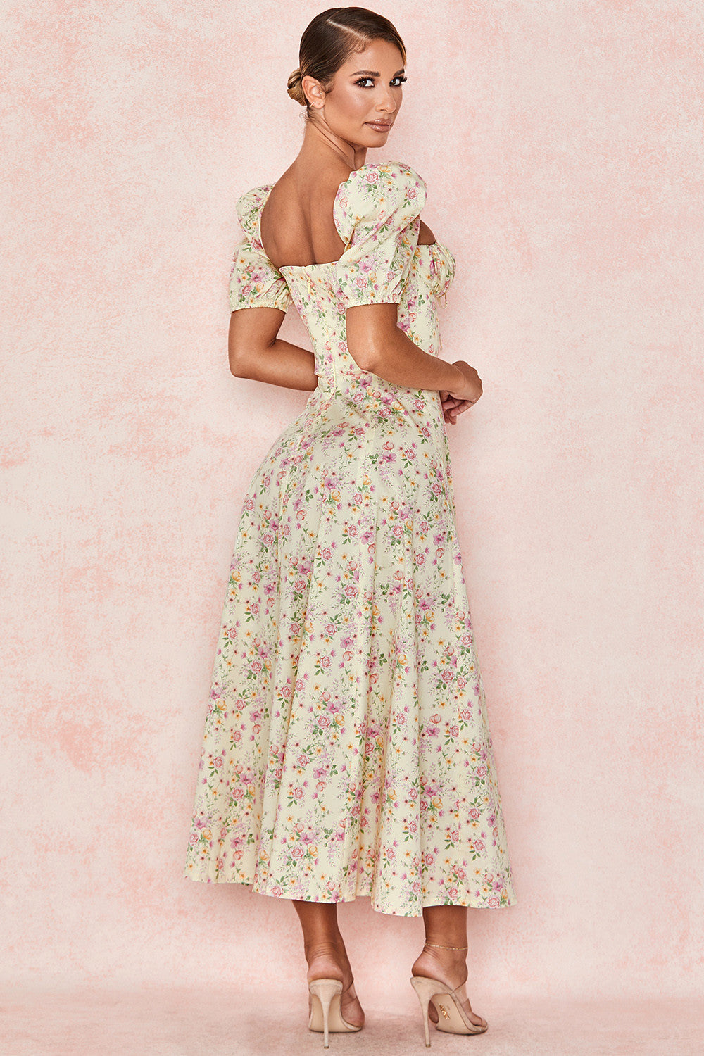 NIMA Midi zonnejurk met bloemenpofmouwen