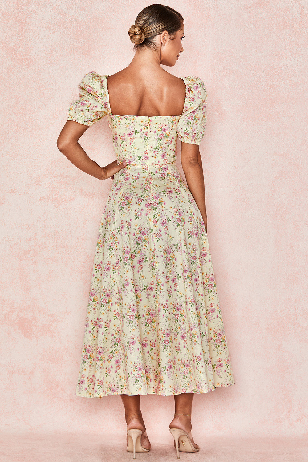 NIMA Midi zonnejurk met bloemenpofmouwen