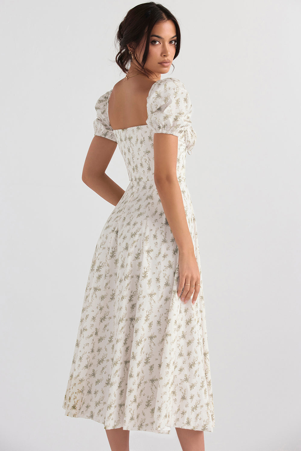 NIMA Midi zonnejurk met bloemenpofmouwen