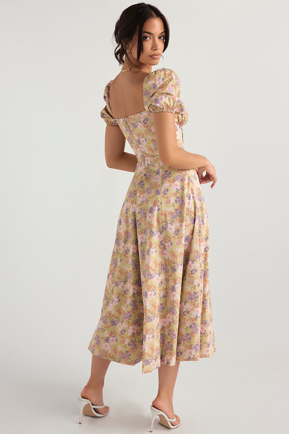 NIMA Midi zonnejurk met bloemenpofmouwen