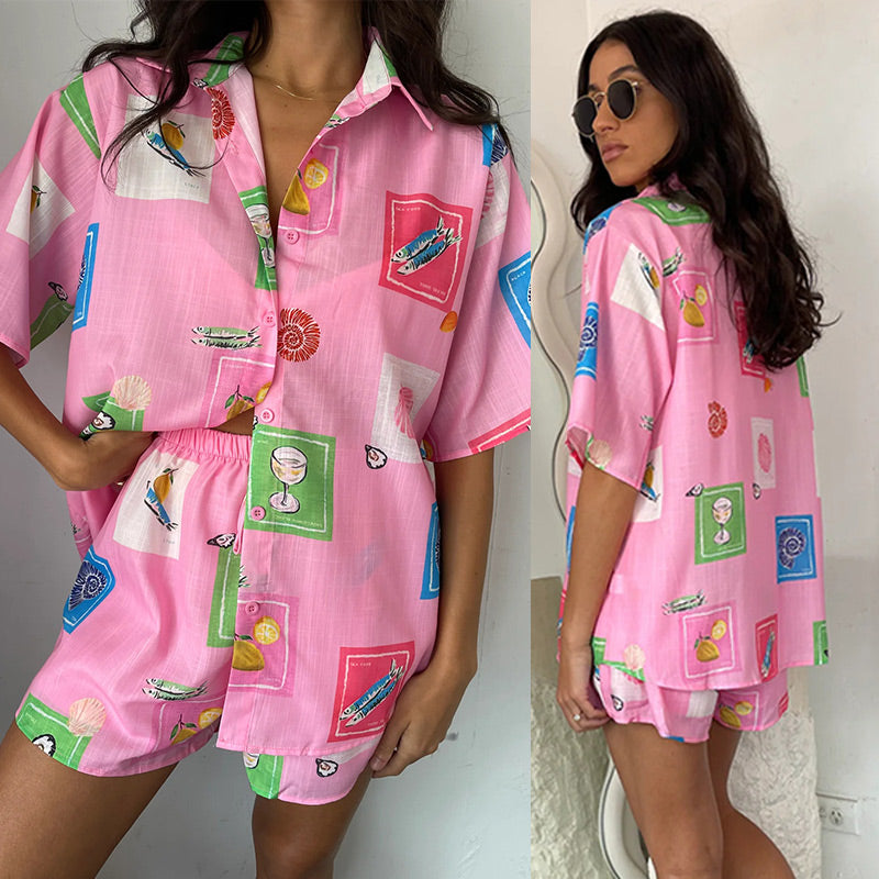 NIMA blouse en broek set met geometrische patchprint