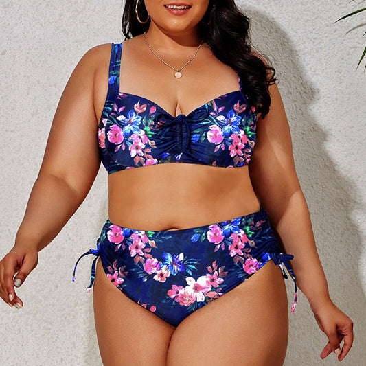 NIMA paarse bloemenprint hoge taille bikini grote maten