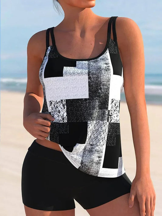 NIMA tankini met dubbele band en geometrische print