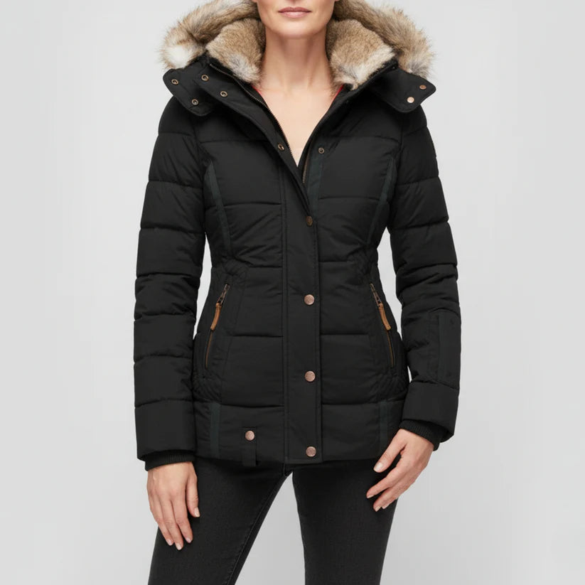 Aurora – warm, lined winter jacket with fur hood and zippered pockets
