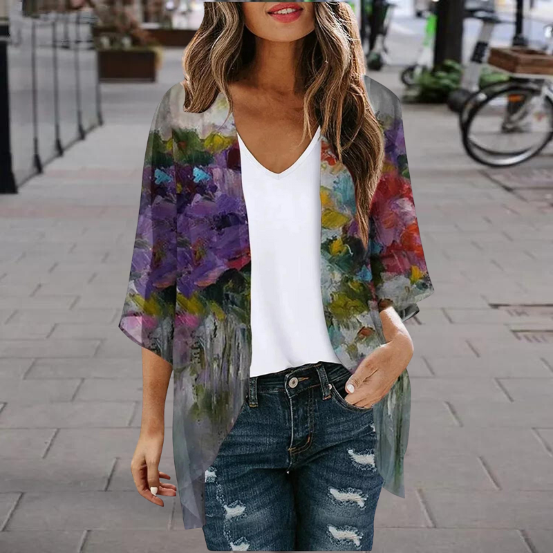NIMA groene bedrukte lichtgewicht lange zomer blouse