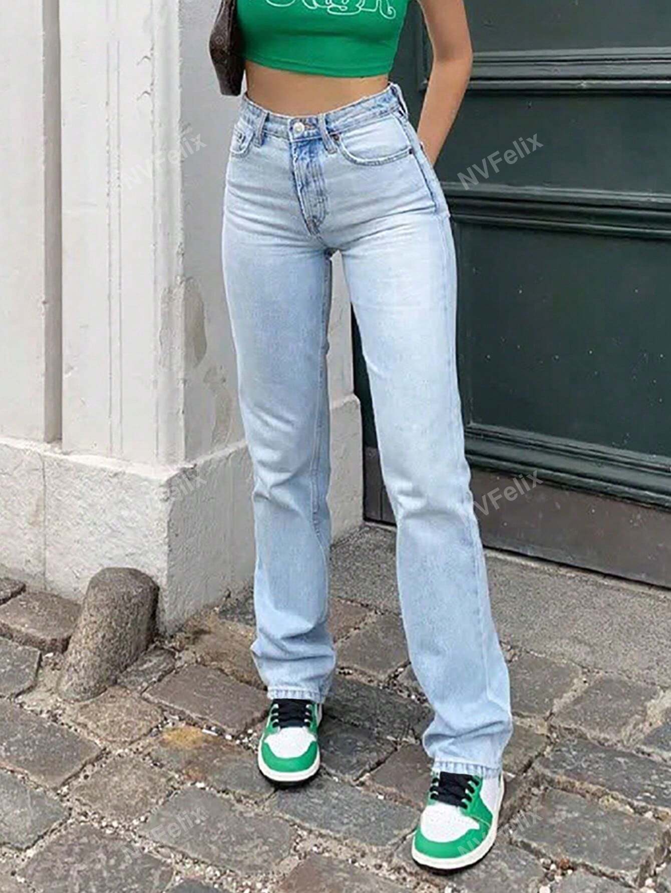 High-waist straight-leg jeans – women