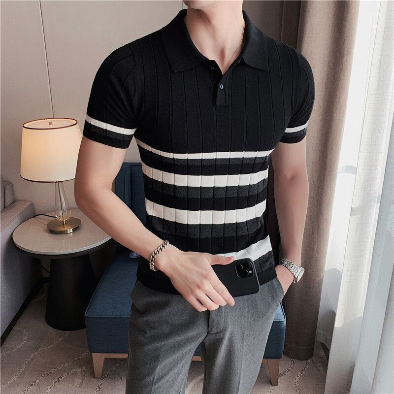 NIMA Gestreept Gebreid Poloshirt