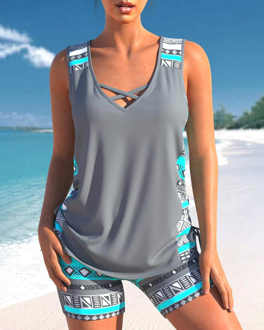 NIMA Tankini met geometrische print en V-halslijn